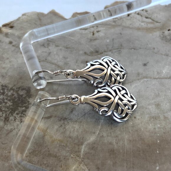 Sterling Silver 925 1.5" Celtic Knot Teardrop Dangle Drop Earrings - Picture 12 of 16